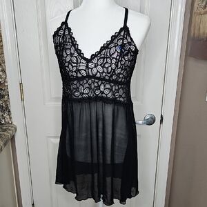 Jezebel Renee Babydoll Black Lace & Sheer Chemise